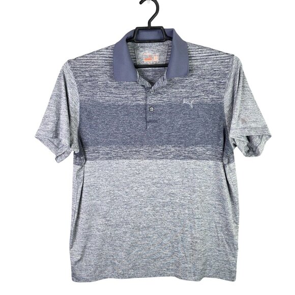Mens Puma Heathered Gray Striped Active Polo Shirt Short Sleeve Polyester XL - Picture 1 of 9
